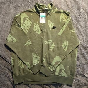 New ARMY Nike - Men Club 1/4 Zip Swoosh Hoodie - XL Olive/Black DQ5155- 222